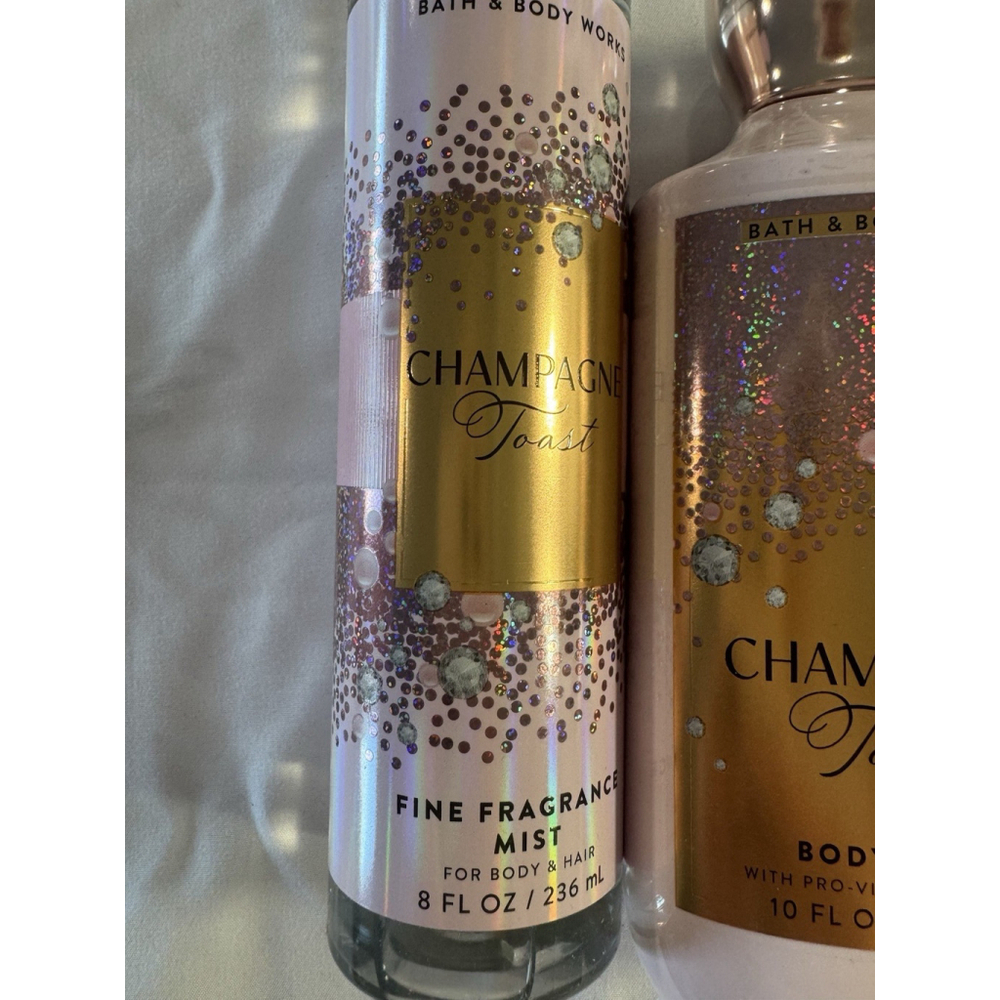 Set of 4 Bath & Body Works Champagne Toast Body Mist Shower Gel, Body Cream Sani - Picture 2 of 7